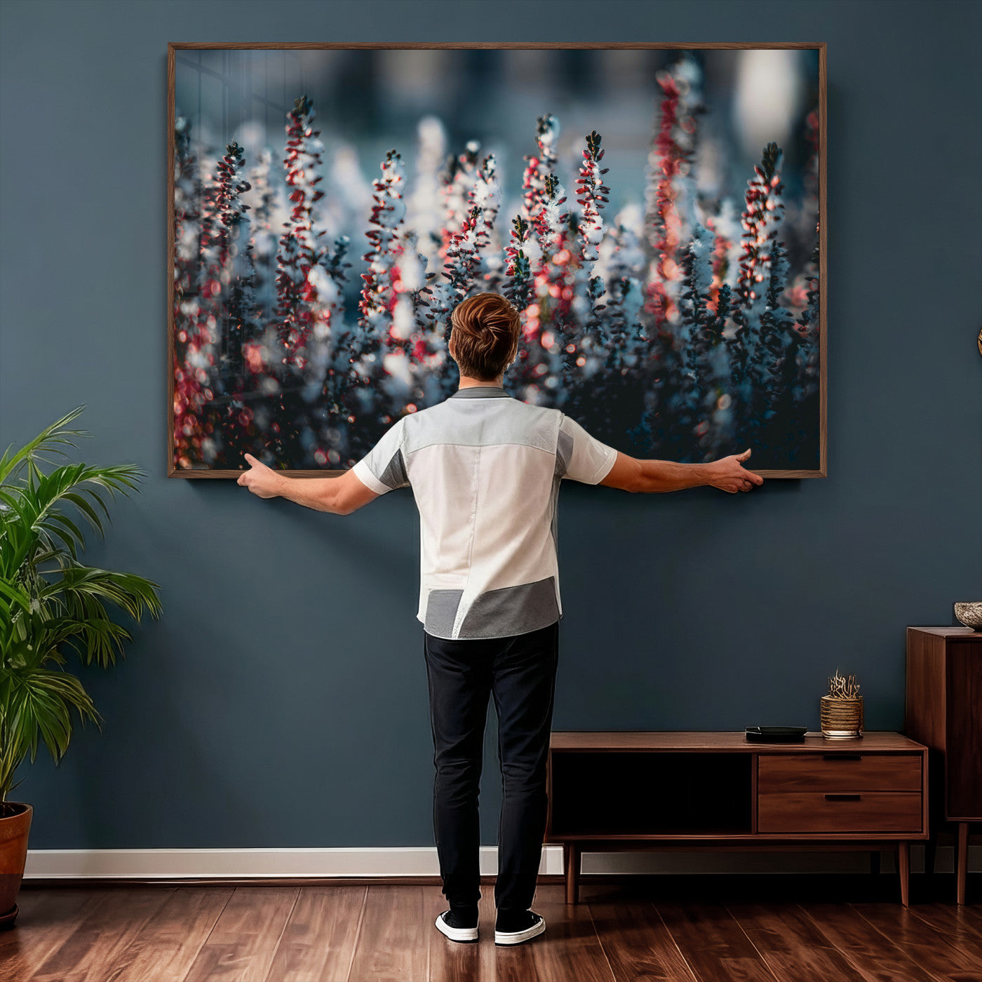 82063935-MGV-CV-36X24 - Winter Heather Wall Art Canvas Print, Frosted Floral Nature Art, Moody Botanical Wall Decor