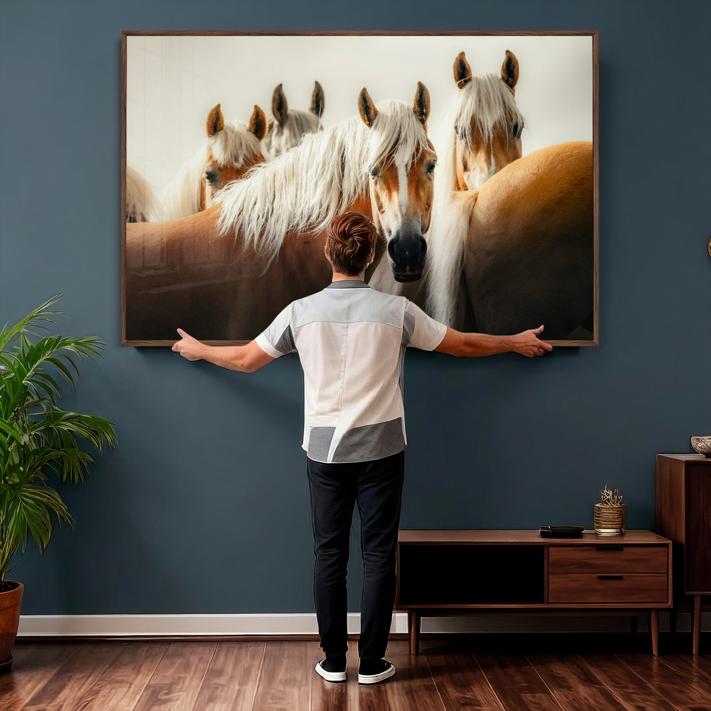 71904941-MGV-CV-36X24 - Wild Horse Herd Wall Art Canvas Print, Natural Horse Portrait Nature Wall Decor for Living Room and Office