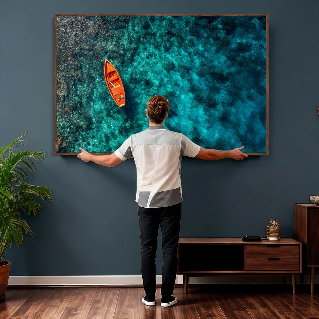 Turquoise Ocean Boat Wall Art Canvas Print