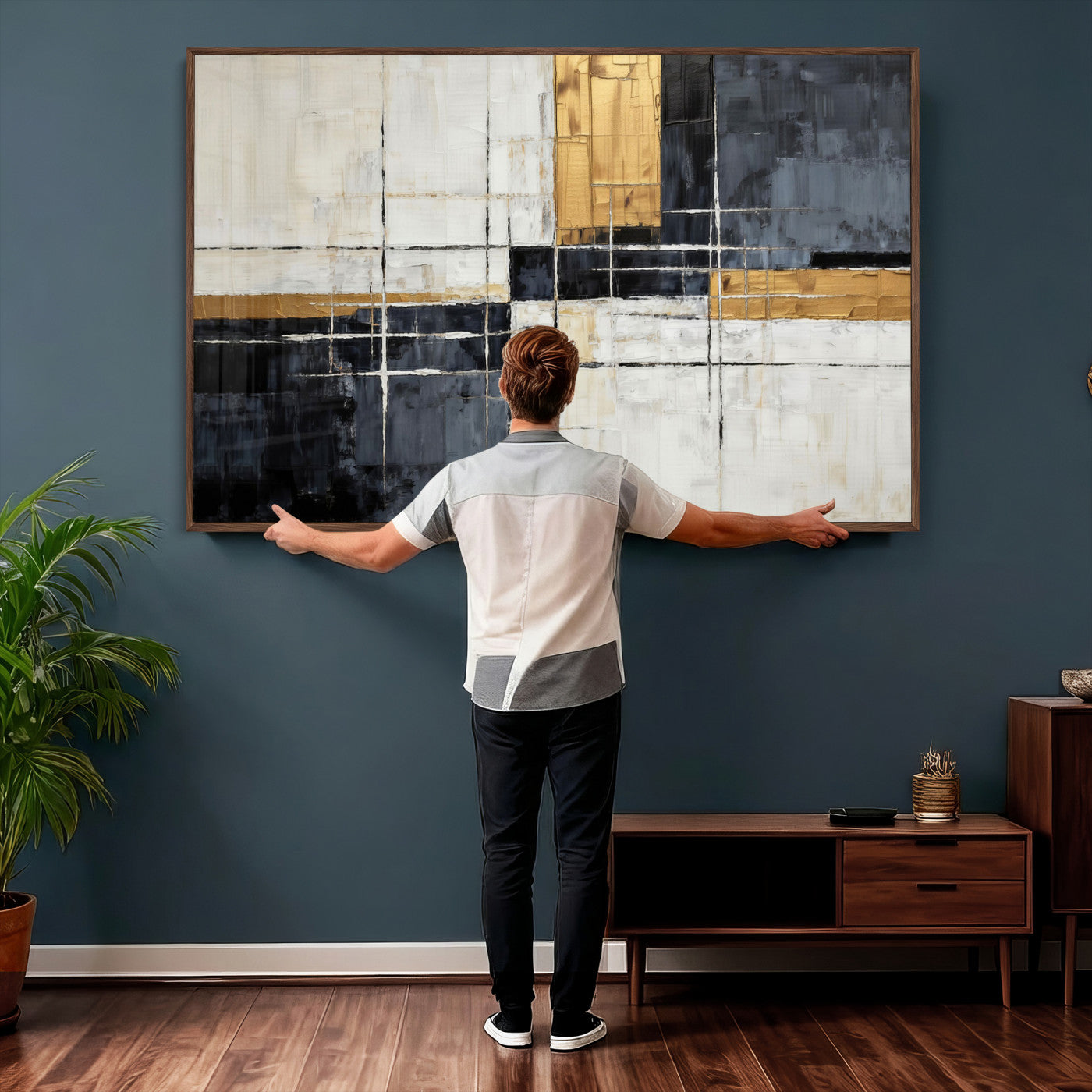 78975677-MGV-CV-36X24 - Gold Abstract Wall Art Canvas Print, Modern Luxury Geometric Painting Wall Decor for Living Room and Office