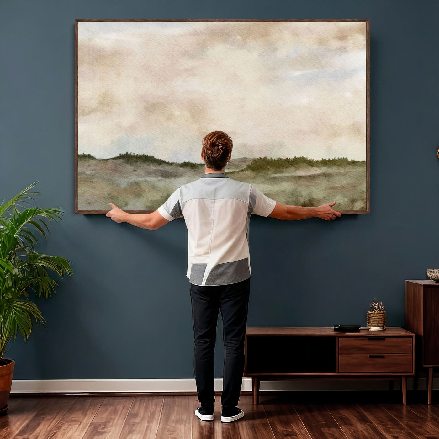 13578069-MGV-CV-36X24 - Abstract Landscape Wall Art Canvas Print, Watercolor Pastoral Landscape Painting Wall Decor for Modern Farmhouse Interiors