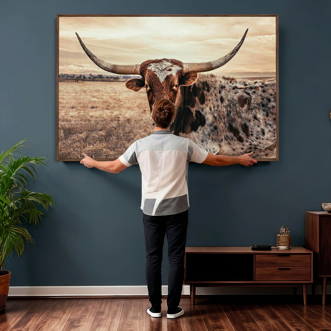 Texas Longhorn Wall Art Canvas Print | Western Cattle Ranch Artwork