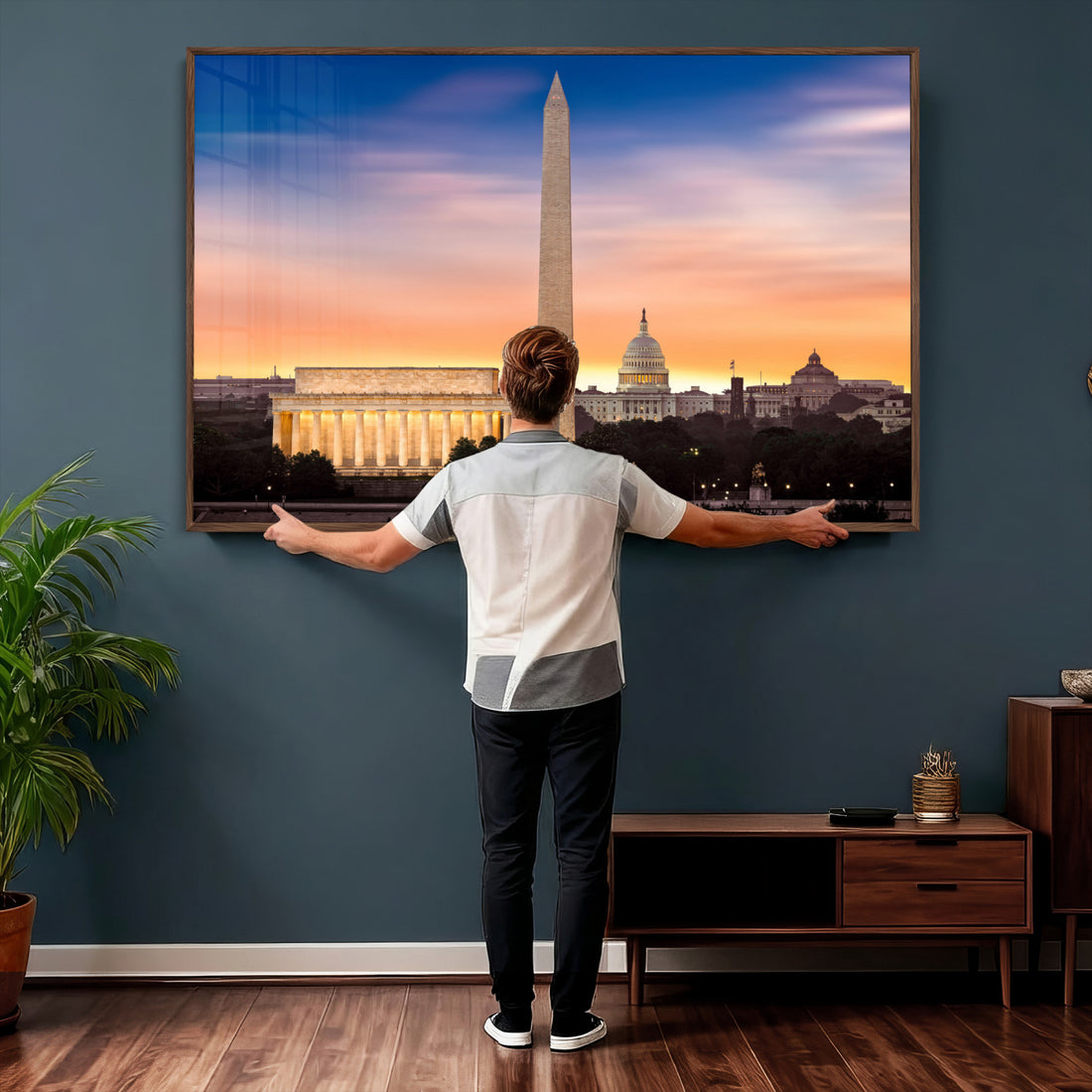 Washington DC Skyline Wall Art Canvas Print | Lincoln Memorial, Washington Monument and Capitol