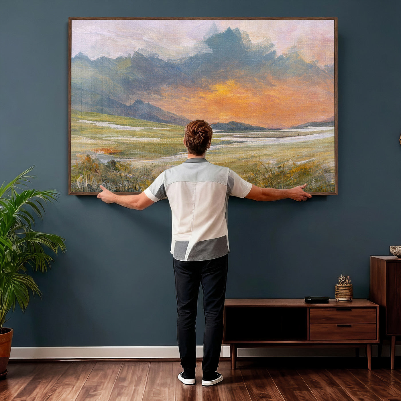 39892091-MGV-CV-36X24 - Mountain Sunset Wall Art Canvas Print Vintage Landscape Panorama Rustic Nature Decor