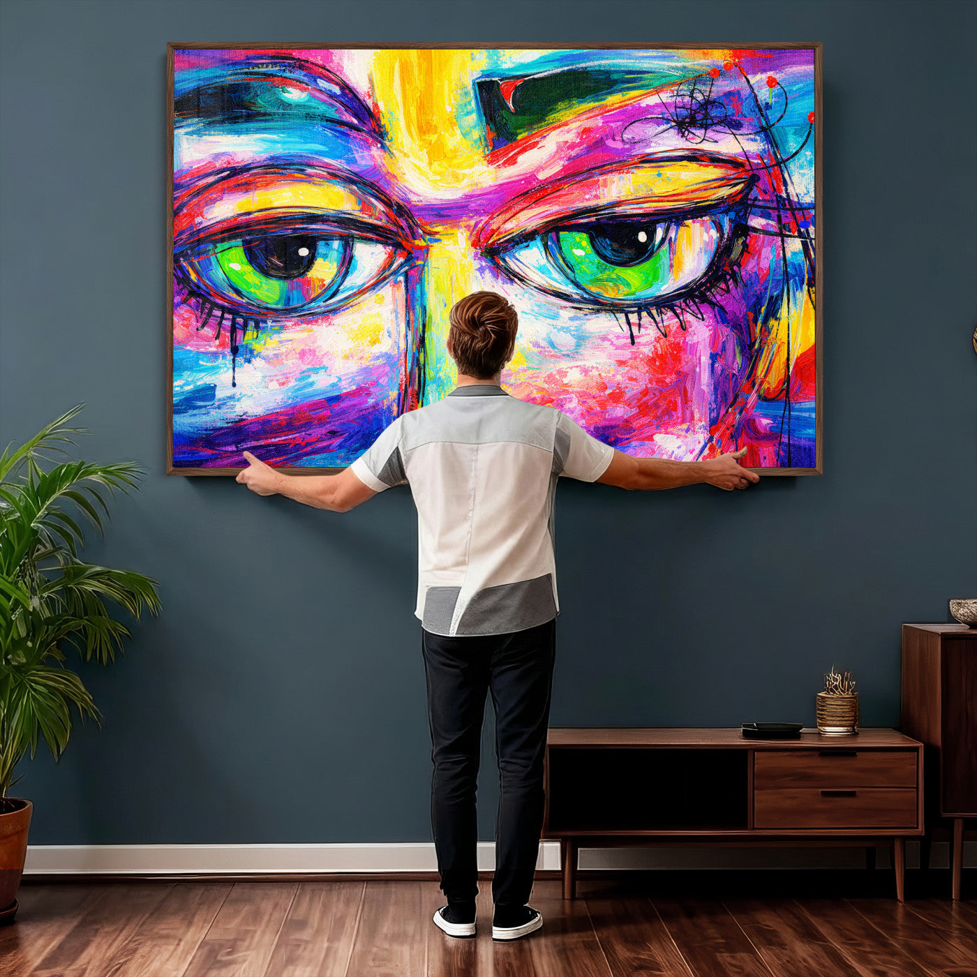 99390655-MGV-CV-36X24 - Colorful Abstract Face Wall Art Canvas Print – Modern Pop Art Portrait Artwork for Contemporary Living Room Decor