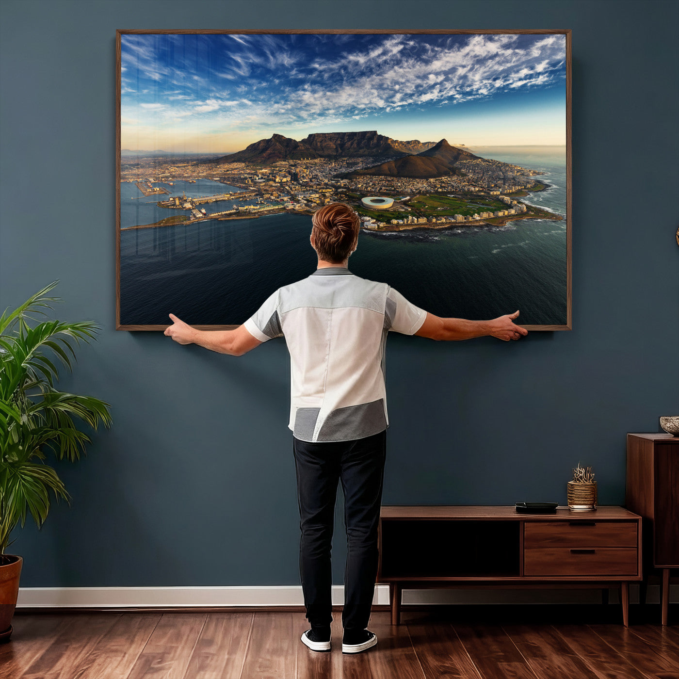 14654591-MGV-CV-36X24 - Cape Town Skyline Wall Art Canvas Print – Table Mountain Coastal Cityscape Artwork for Modern Office Decor