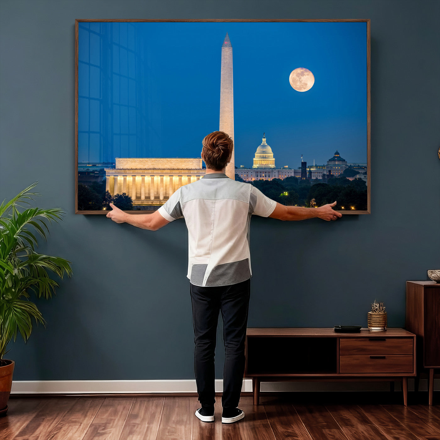 96712946-MGV-CV-36X24 - Washington DC Skyline Wall Art Canvas Print – Lincoln Memorial, Washington Monument and US Capitol Night Cityscape Artwork