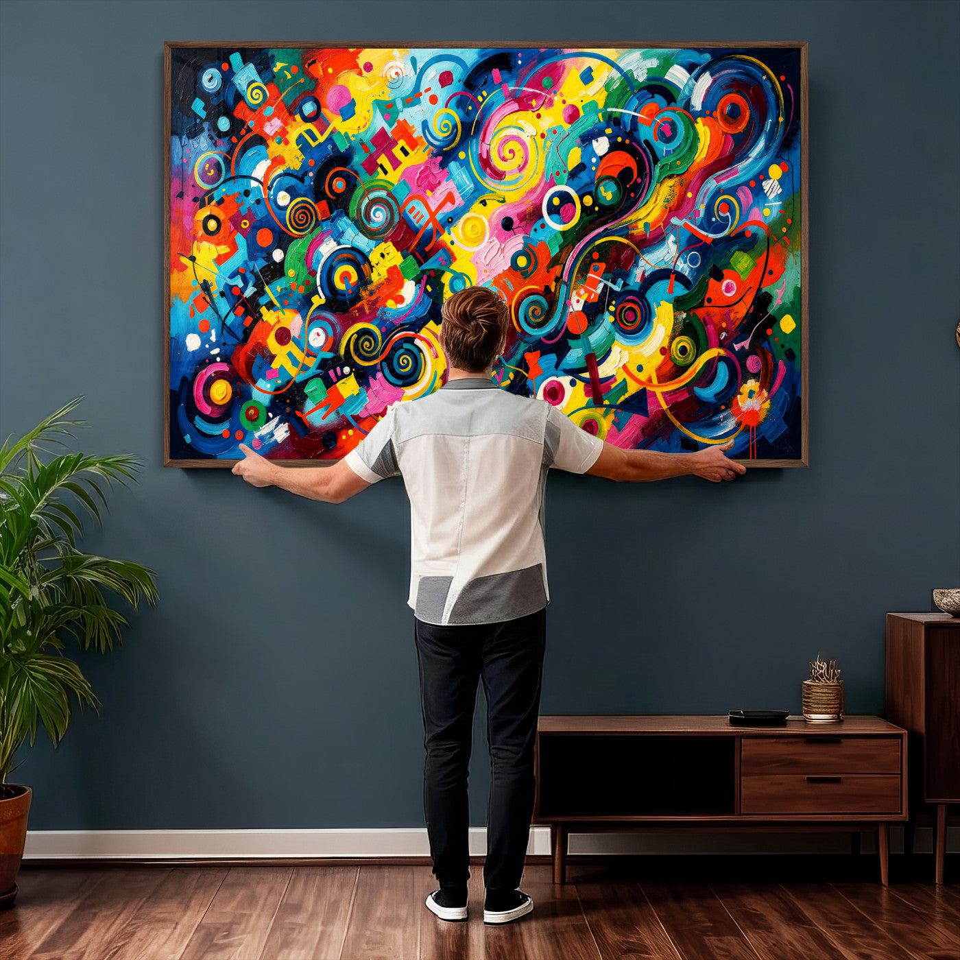 4712069R1-MGV-CV-36X24 - Geometric Abstract Wall Art Canvas Print, Bold Color Abstract Expressionist Painting Print, Modern Geometric Abstract Canvas Art