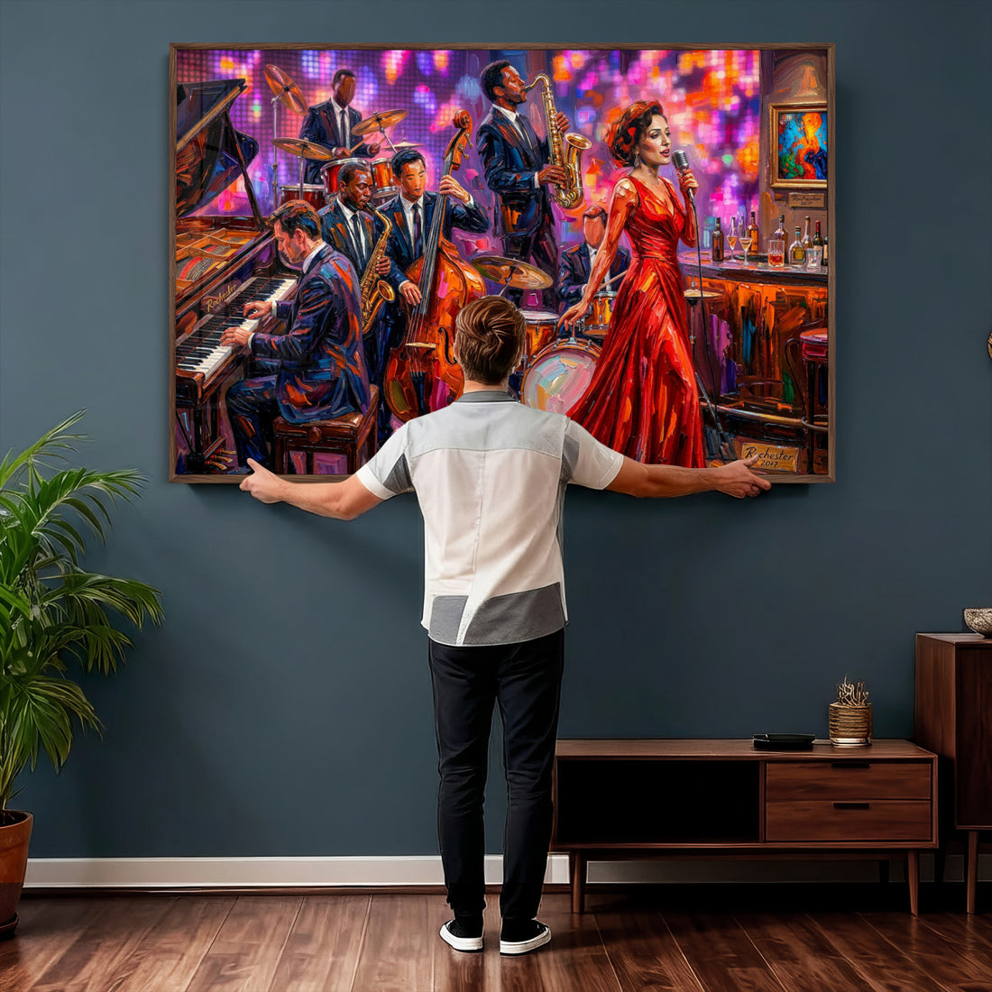 Jazz Band Canvas Wall Art | Jazz Club Singer Saxophone Print