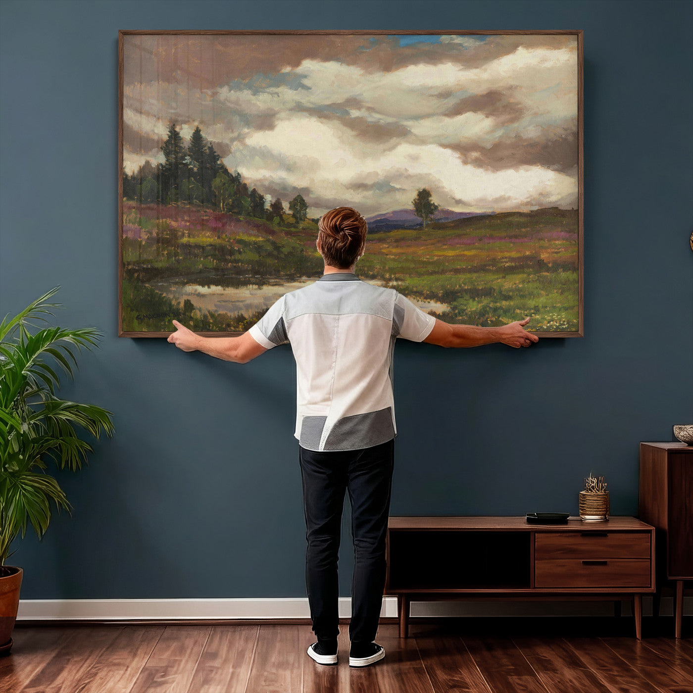 96795851-MGV-CV-36X24 - Gustav Macoun Heathland Canvas Print, Czech Landscape Oil Painting Reproduction, Purple Heather Moorland Art, Vintage European Nature Decor