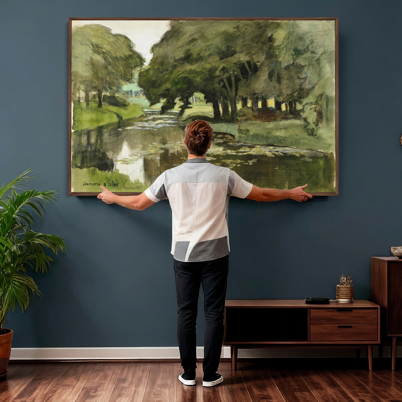 54446767-MGV-CV-36X24 - Anders Zorn Watercolor Canvas Print, Örtofta 1905 Swedish River Landscape, Impressionist Nature Art, Scandinavian Wall Decor, Plein Air Painting Print