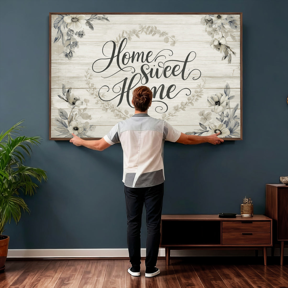 Home Sweet Home Wall Art Canvas Print, Floral Farmhouse Decor