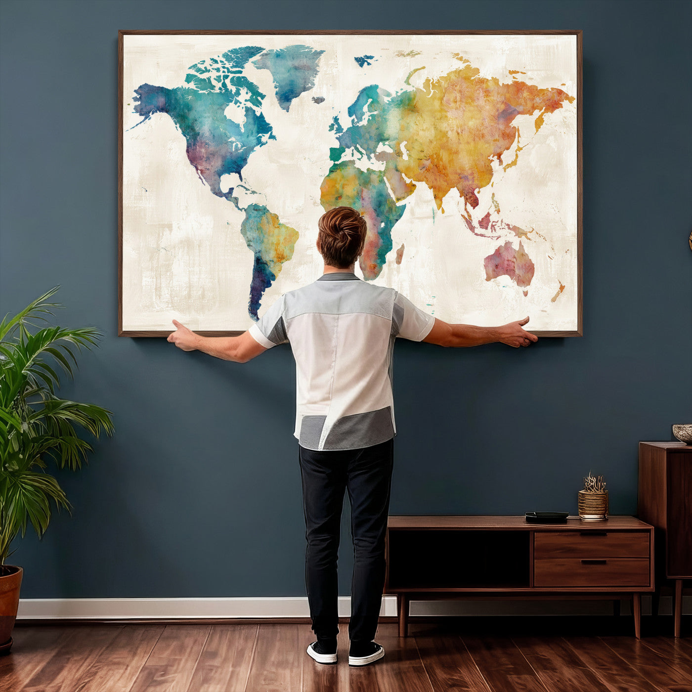 56556018-MGV-CV-36X24 - Watercolor World Map Canvas Wall Art Print – Abstract Colorful Travel Wall Decor