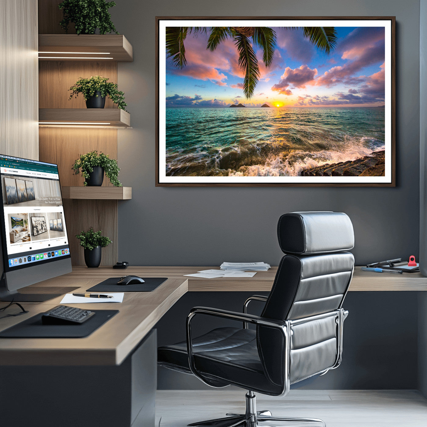 85985-MGC-FP-36x24_Walnut-Framed Tropical Sunset Art Canvas Print