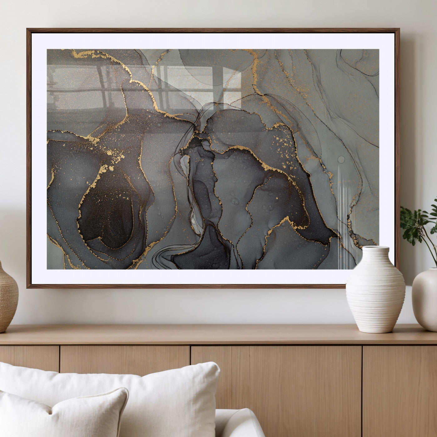 MGC-FP-36x24 - Gray Marble Fluid Effect Wall Art Abstract Canvas Wall Art Print