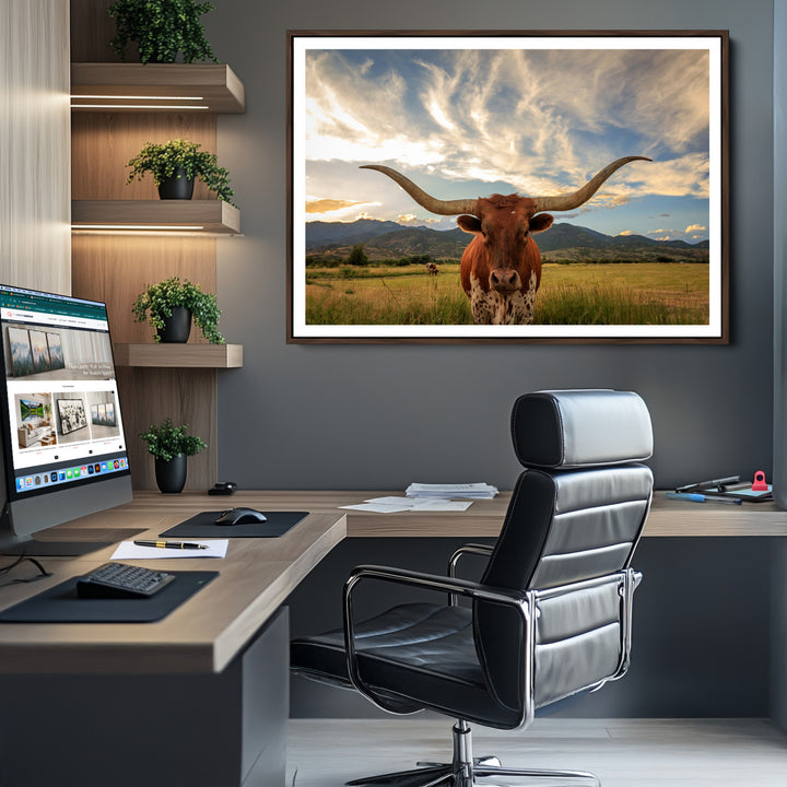 Texas Longhorn Canvas Wall Art – Majestic Triptych Animal Print – Rustic Western Decor for Living Room or Office – Ready to Hang