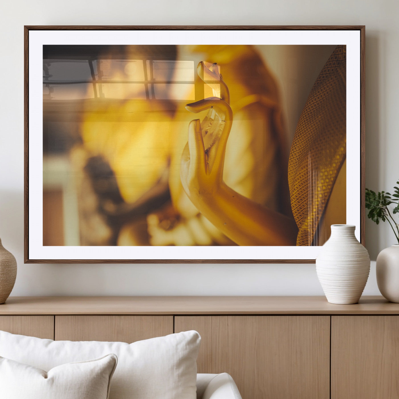 -Gold Buddha Statue Hands Wall Art Canvas Print