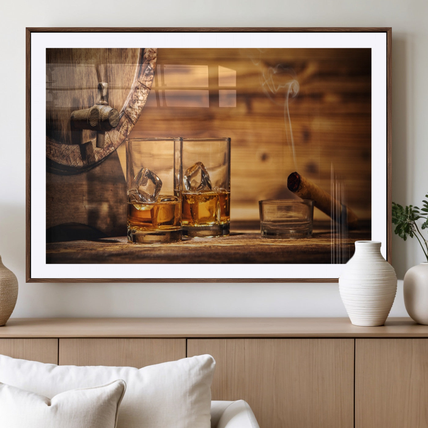 MGC-FP-36x24 - Rustic Whiskey and Barrel Canvas Print