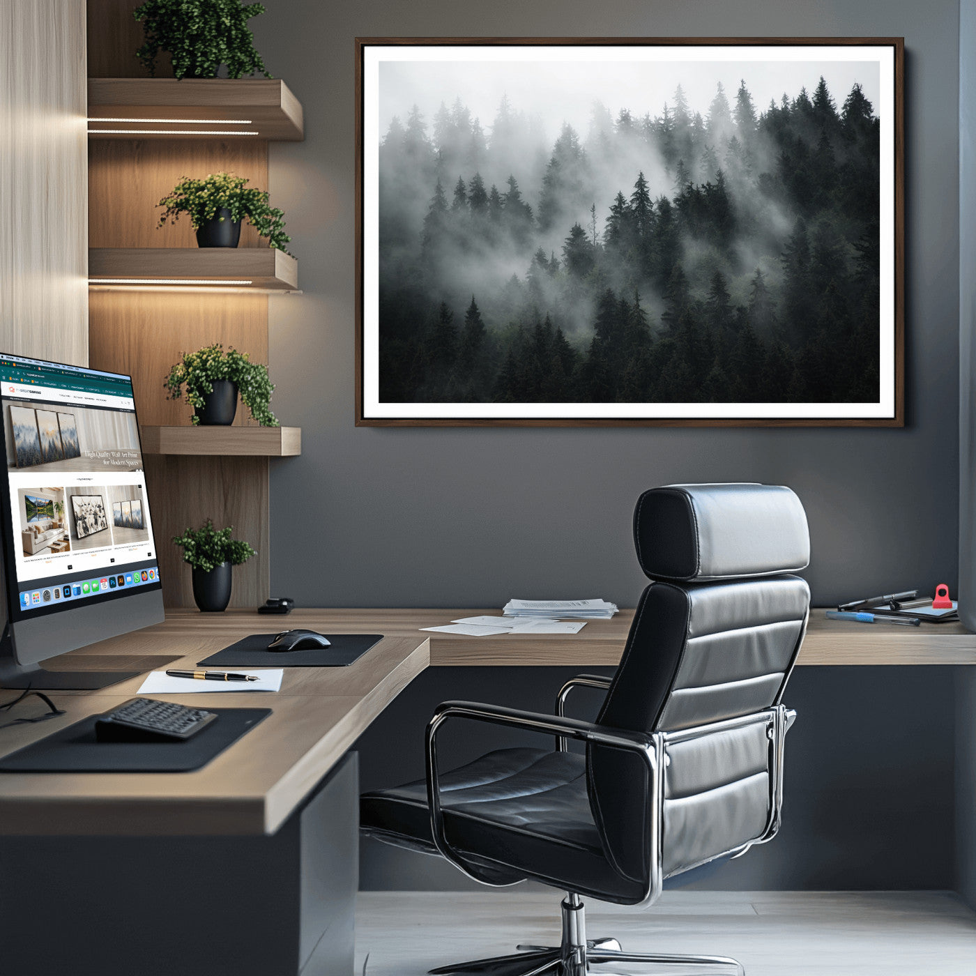 52359-MGV-CV-36X24-Foggy Forest Wall Art Canvas Print | 3 Panel Large Misty Landscape for Dining Room, Office, or Living Room | Ready to Hang Nature Deco