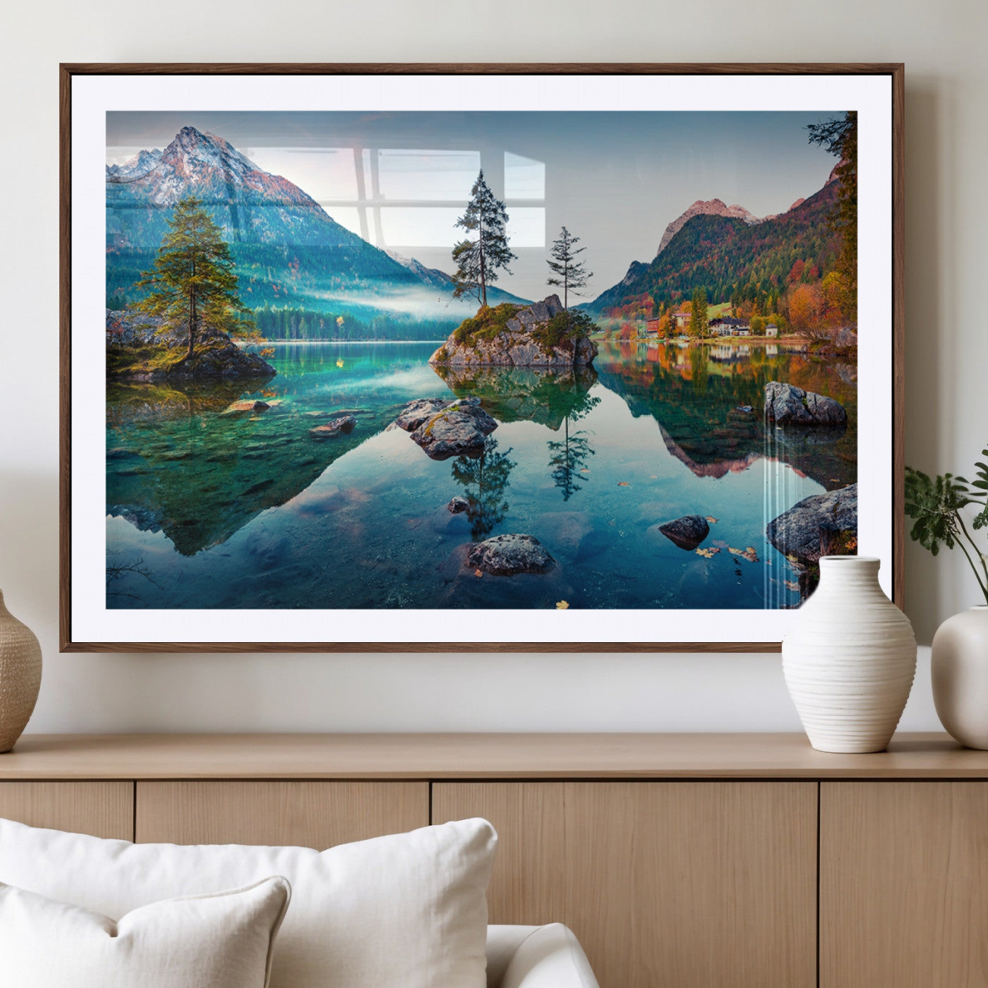-Crystal Clear Lake Wall Art | Mountains Wall Art Canvas | 3 Panel Large Landscape Print for Dining