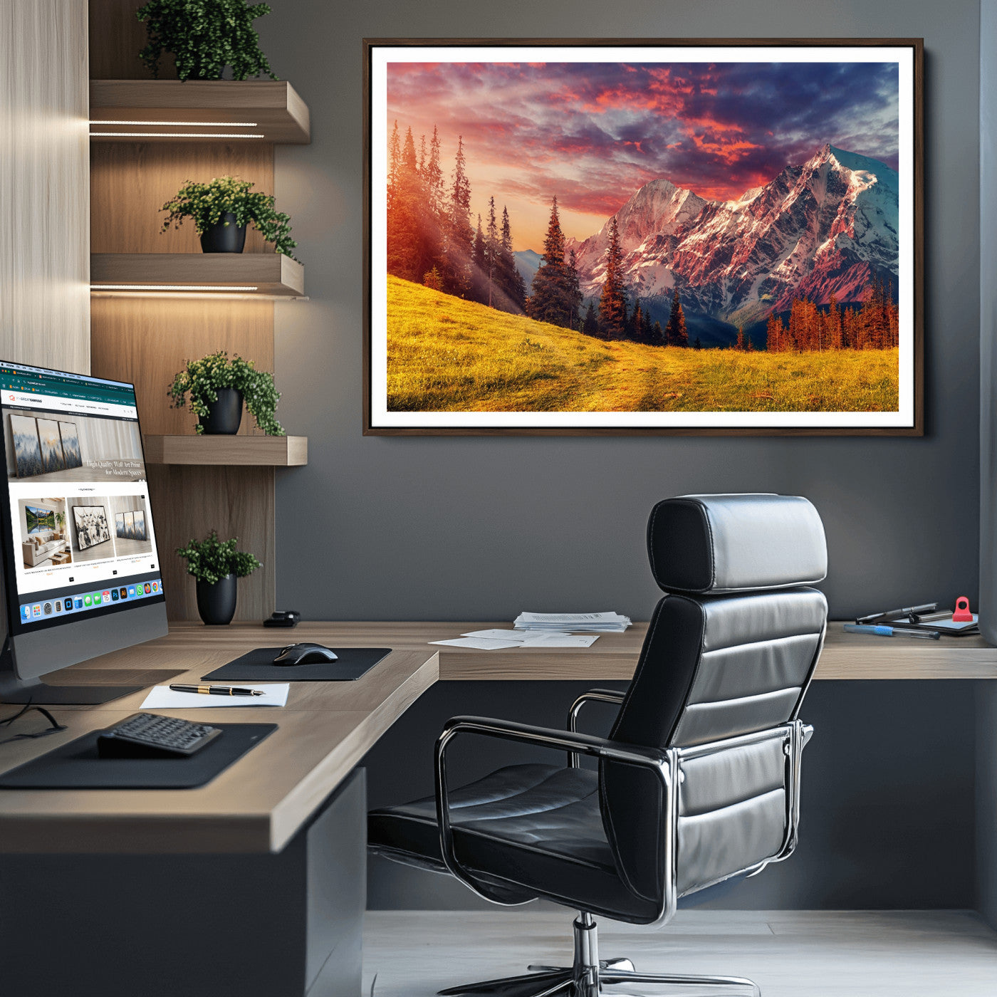 48448-MGV-CV-36X24-Mountain and Daylight Red Sunset Wall Art Canvas Print