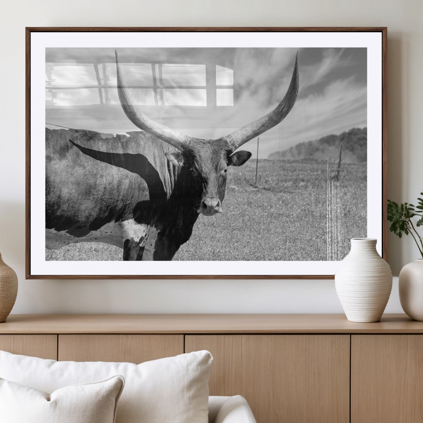 MGC-FP-36x24 - Longhorn Wall Art Canvas Print, Framed Ranch Wall Art Canvas Print