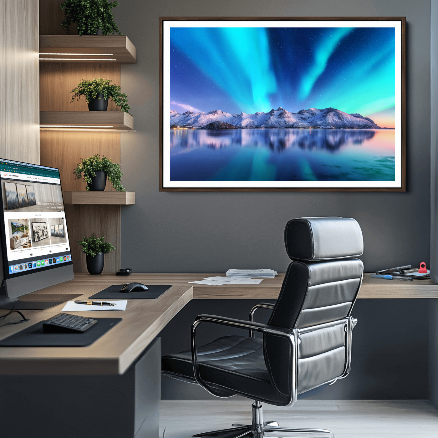49902-MGV-CV-36X24-Northern Lights above Mountain Wall Art, Northern Lights Wall Art Canvas Print