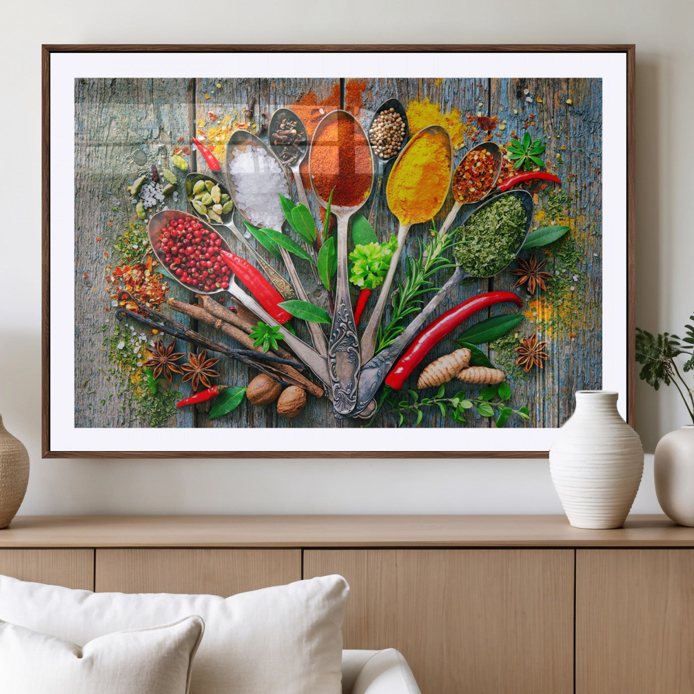 MGC-FP-36x24 - Kitchen Wall Art Print - Spoonful of Spices Cooking Wall Art Canvas Print - Vibrant Kitchen Decor
