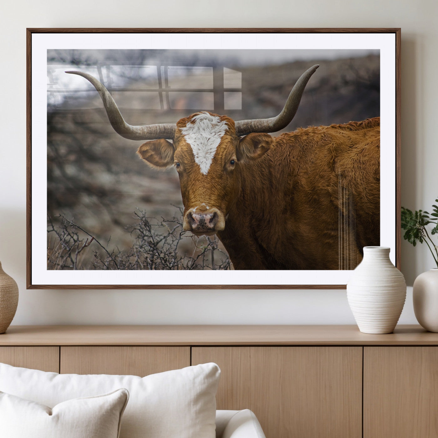 MGC-FP-36x24 - Texas Longhorn Canvas Wall Art - Longhorn Steer Canvas Wall Art Print- Rustic Western Animal Print,