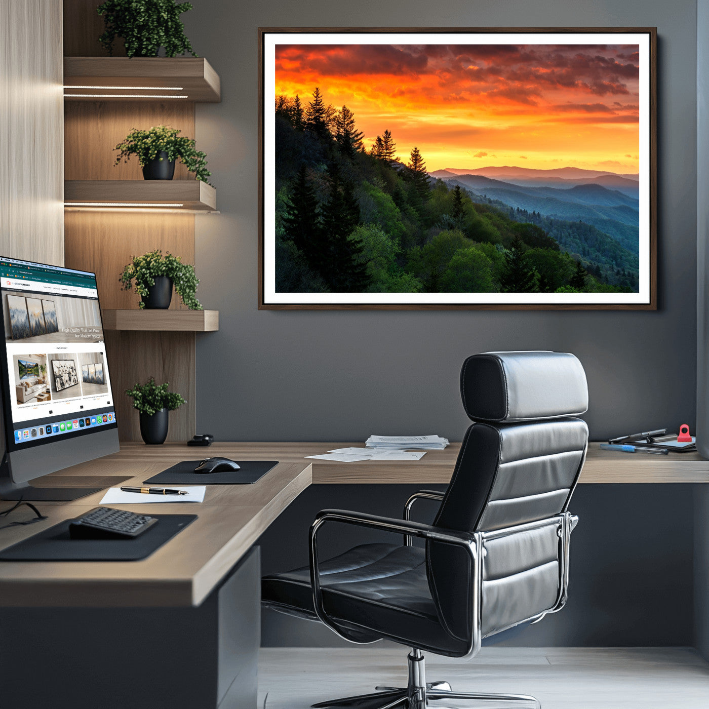 28501-MGC-FP-36x24_Walnut-Forest Landscape Wall Art Sunset Canvas, Forest Sunset Canvas Print