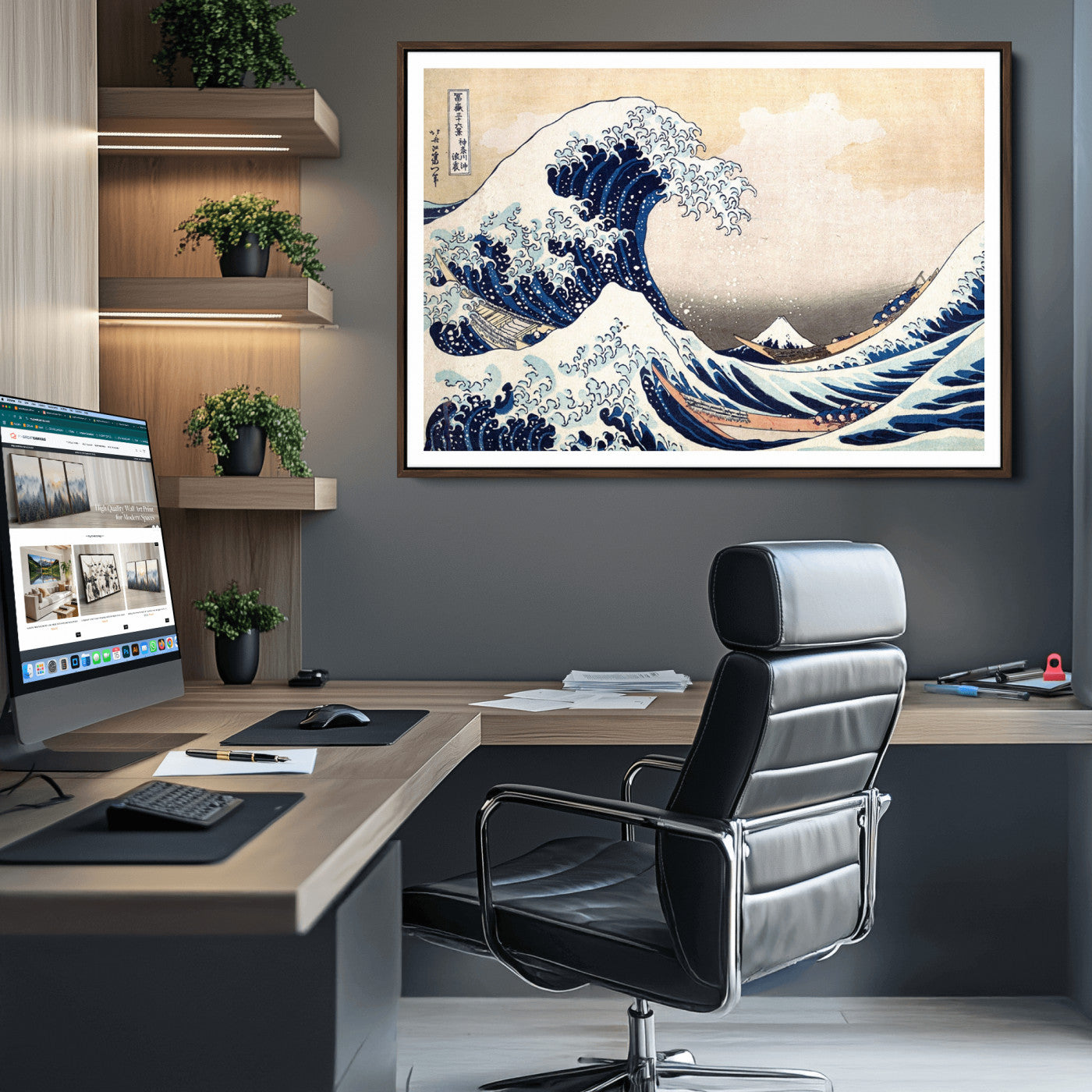 35635-MGV-CV-36X24-Wall Art Kanagawa Canvas Artwork Abstract Print