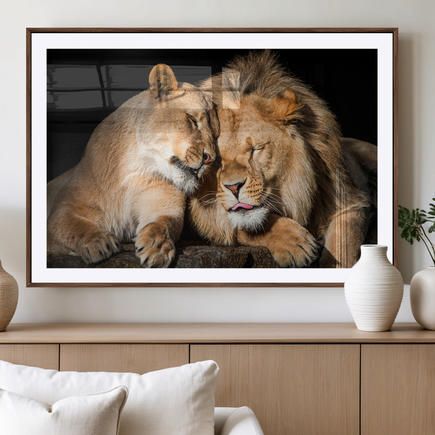 MGC-FP-36x24 - Lion and Lioness Wall Art Print Canvas | 3-Panel African Wildlife Canvas Print | Animal-Themed Art
