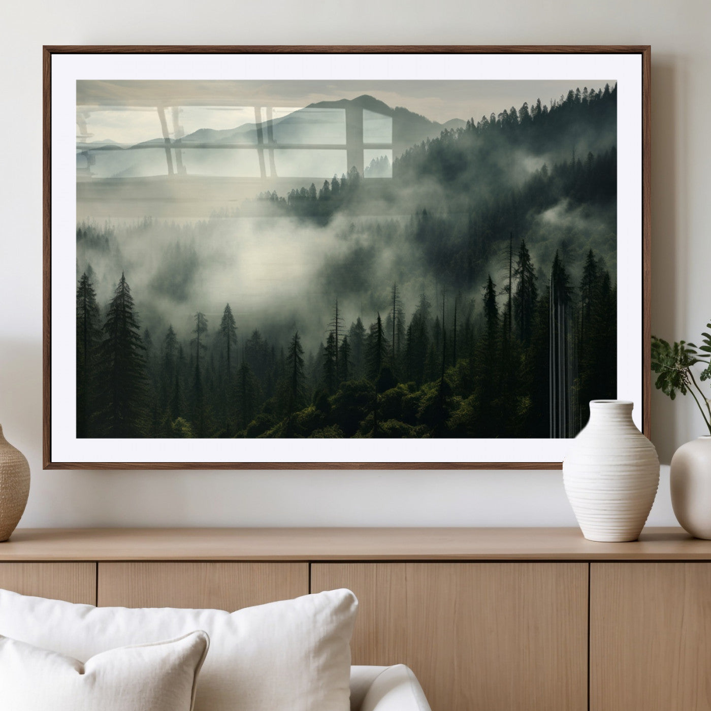 MGC-FP-36x24 - Captivating Misty Forest Wall Art Premium Canvas Print a Foggy and Serene Atmosphere