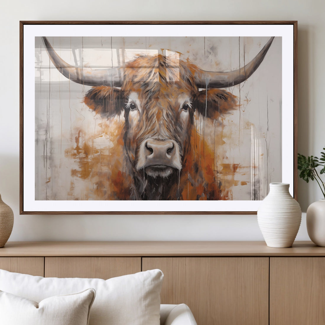 Vintage Scottish Highland Cow Cattle Art | Farmhouse Highland Cow Wall Art Canvas Print