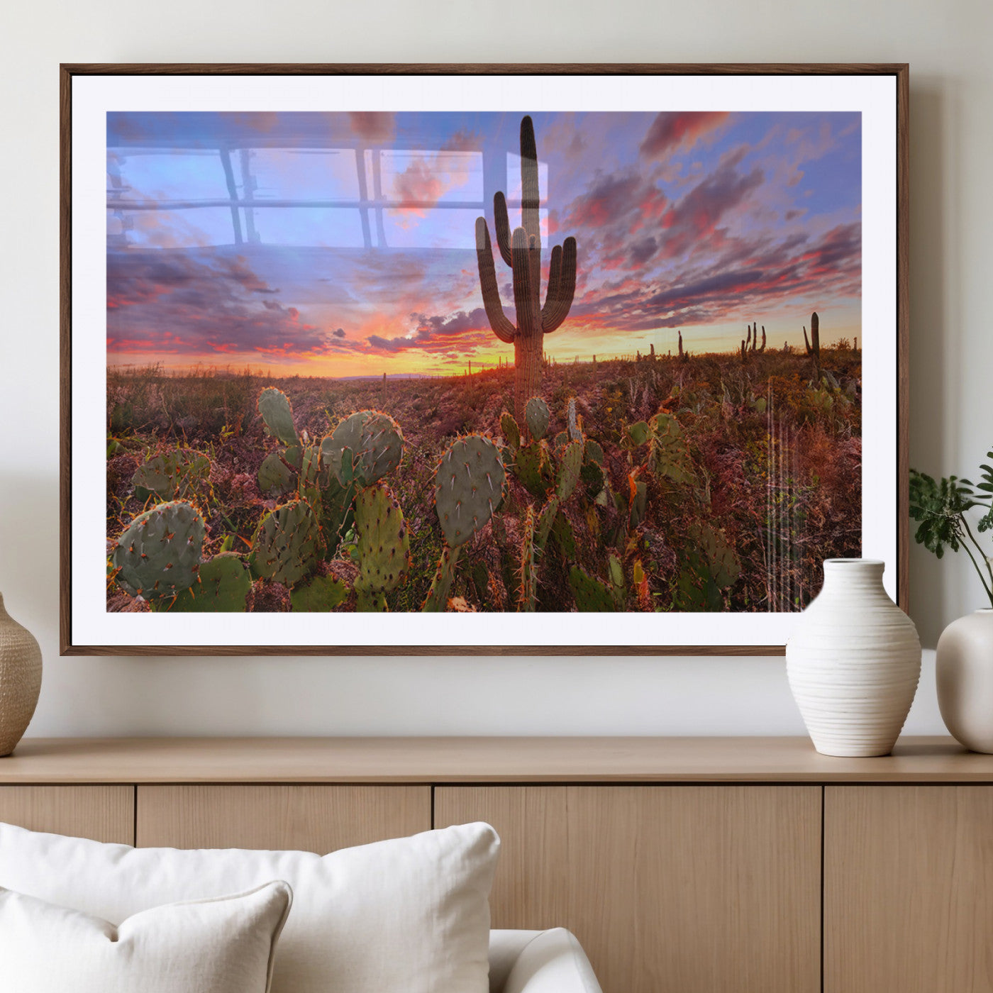 MGC-FP-36x24 - Arizona Desert Wall Art Canvas Print - Framed Deser Sunset Wall Decor