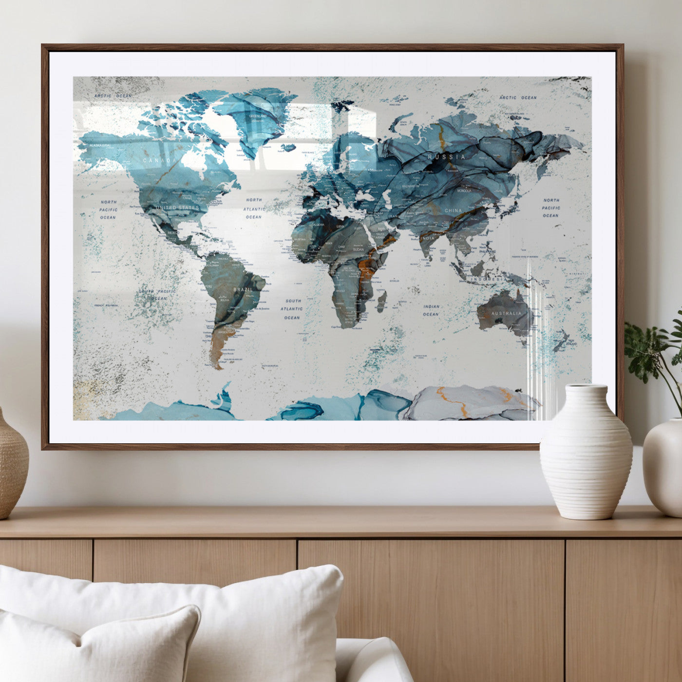 MGC-FP-36x24 - Push Pin World Map Canvas Print – Framed Wall Art for Couples to Track Their Travels – Anniversary