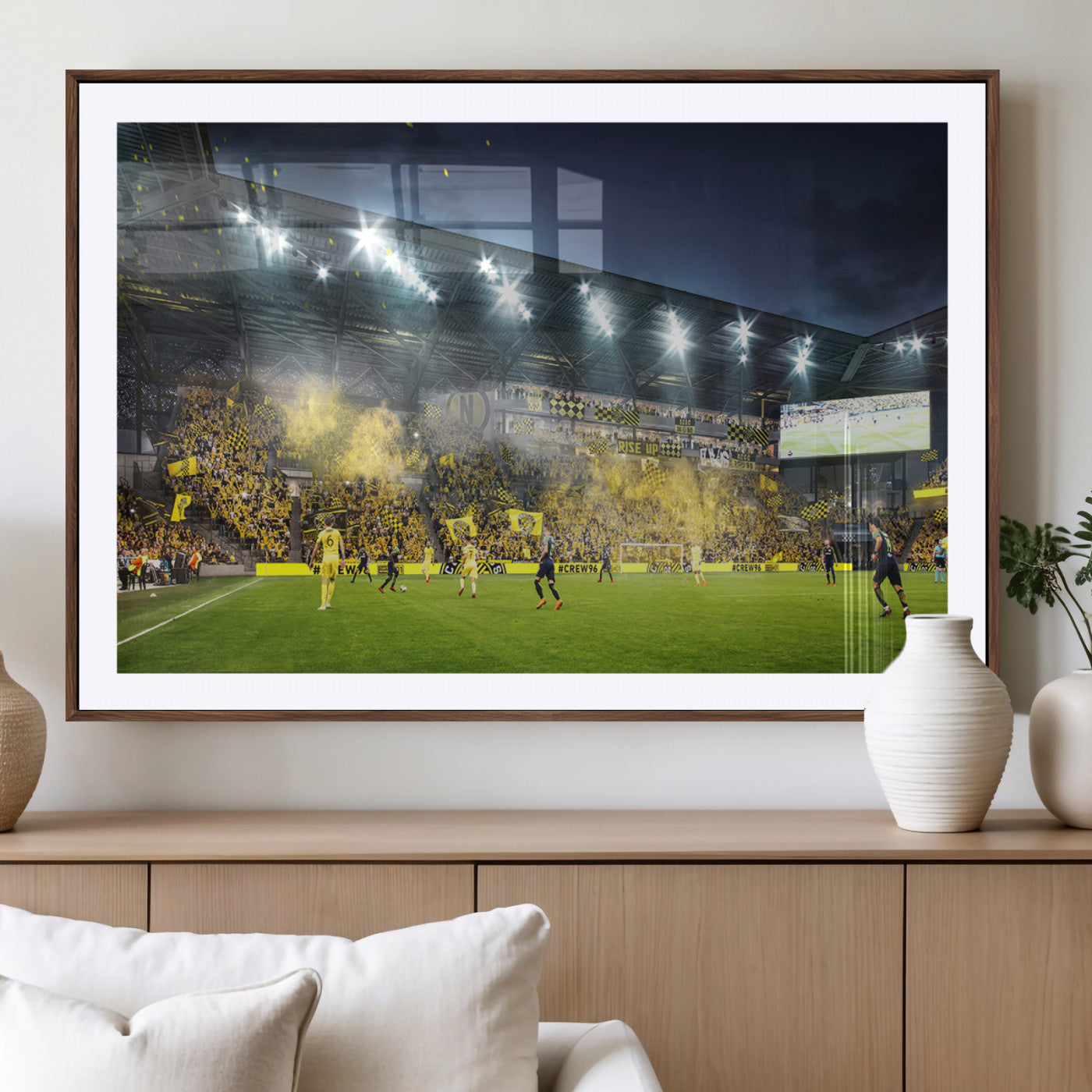 MGC-FP-36x24 - Columbus Crew Stadium Match Triple Canvas Wall Art - Dynamic MLS Game Scene Canvas Wall Art