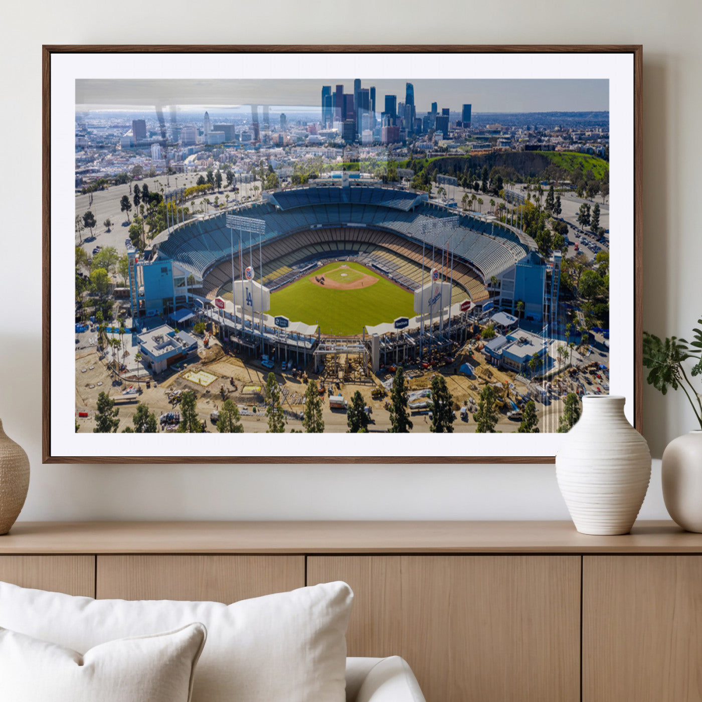 MGC-FP-36x24 - Los Angeles Dodgers Dodger Stadium Wall Art Canvas Print - MLB Baseball Stadium, Framed Los Angeles