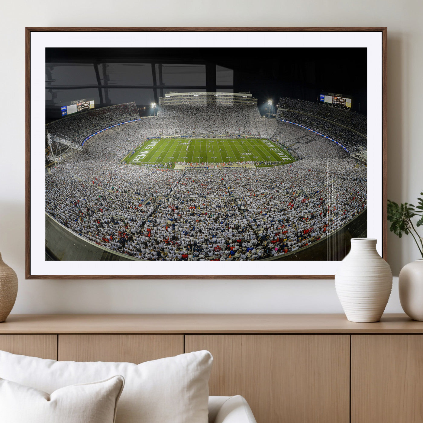 MGC-FP-36x24 - Beaver Stadium Night Game Triple Canvas Wall Art - Penn State Nittany Lions Football Match