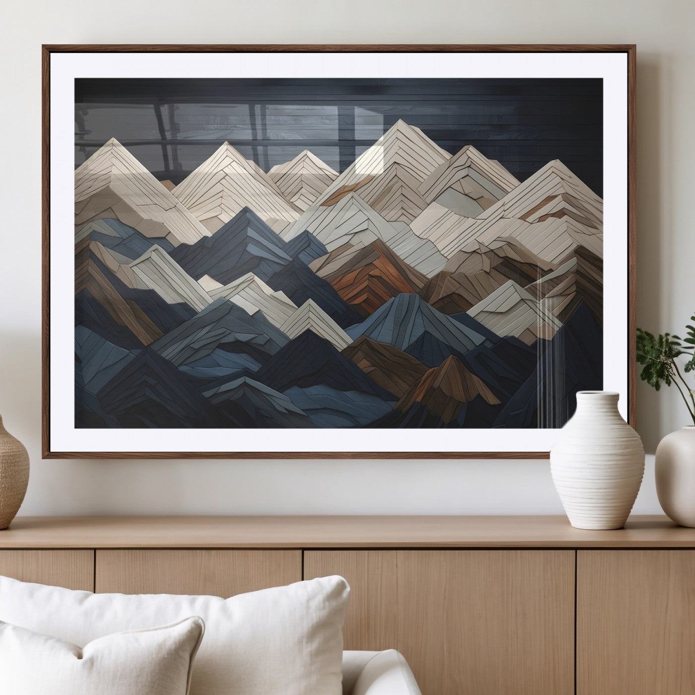MGC-FP-36x24 - Mountain Range Art Wood Style Wall Art - Ready to Hang 3-Piece Set for Modern Rustic Decor, Abstract