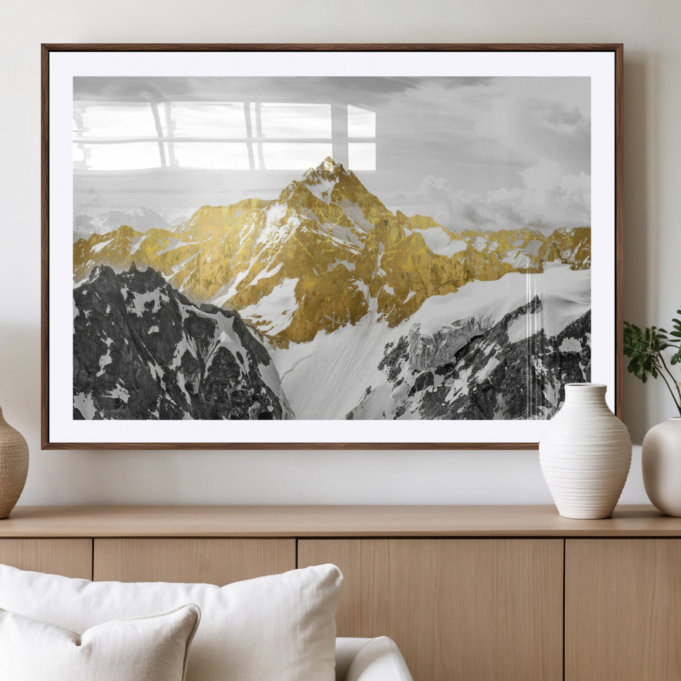 MGC-FP-36x24 - Gold Abstract Mountains Wall Art Print on Canvas, Nature Wall Art Print,