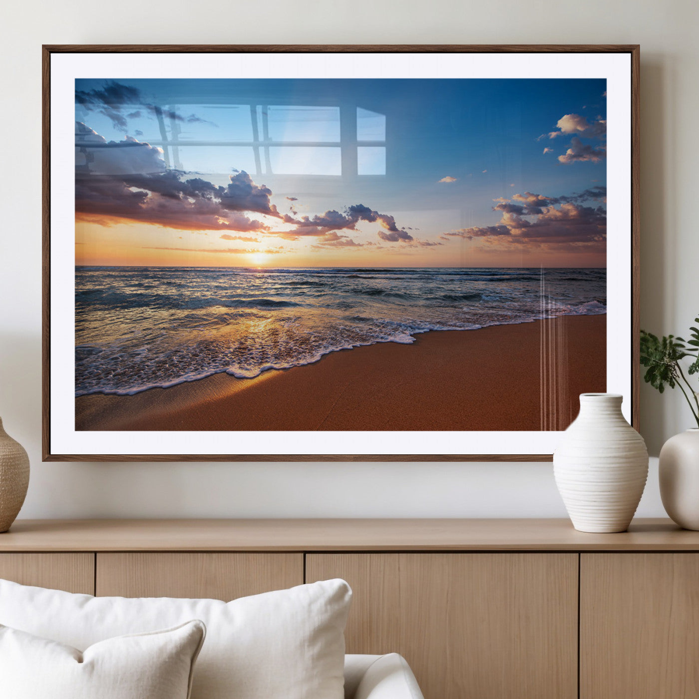 MGC-FP-36x24 - Golden Hour Beach Sunset Wall Art | Canvas Print | Ready to Hang | Coastal Wall Art for Living Room