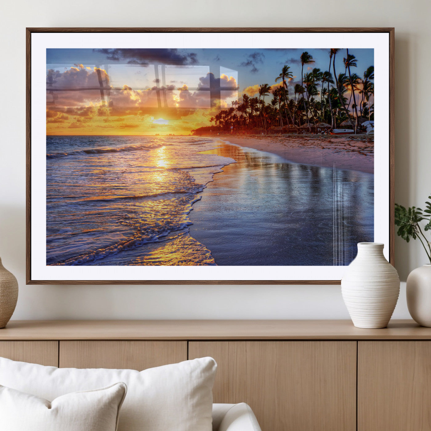 MGC-FP-36x24 - Serene Beach Sunset Wall Art Canvas- Coastal Seascape Print for Living Room or Bedroom, Ocean Waves