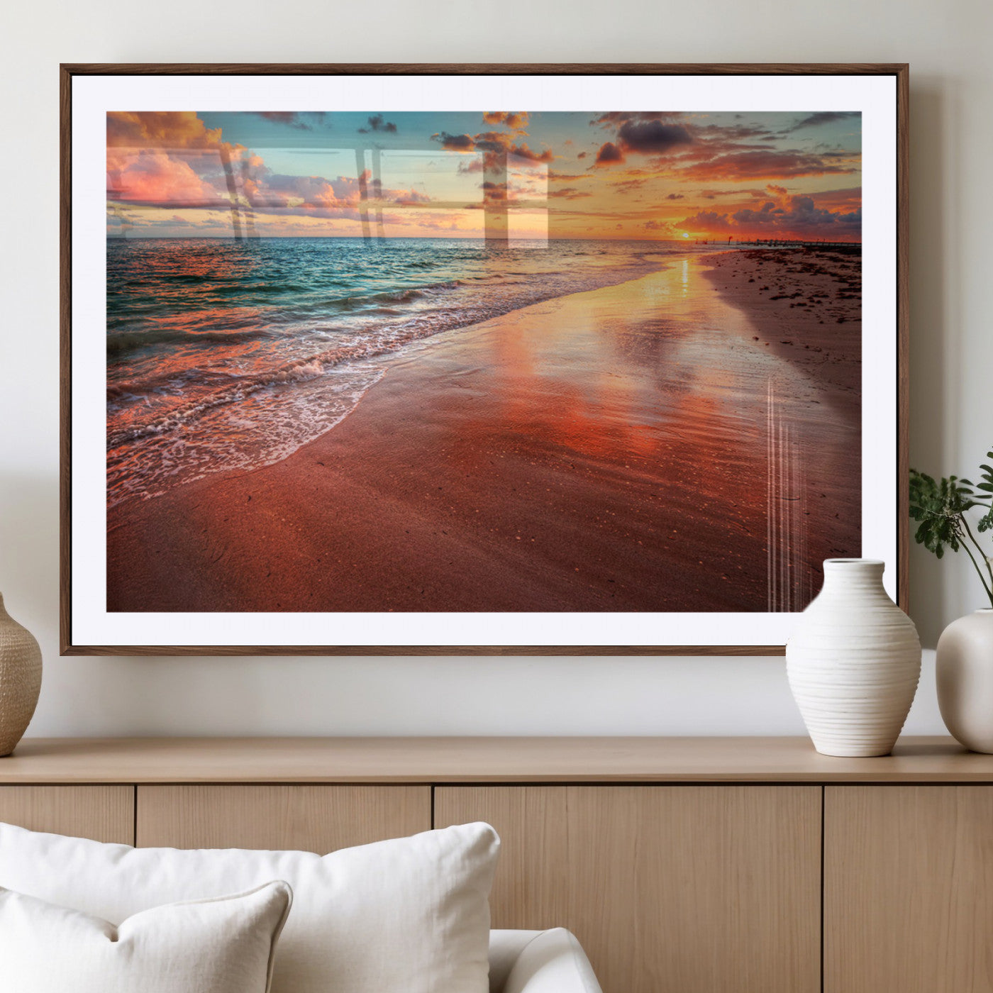 MGC-FP-36x24 - Sunset Beach Wall Art | Ocean Canvas Print | Coastal Wall Art | Tranquil Sunset Canvas Print