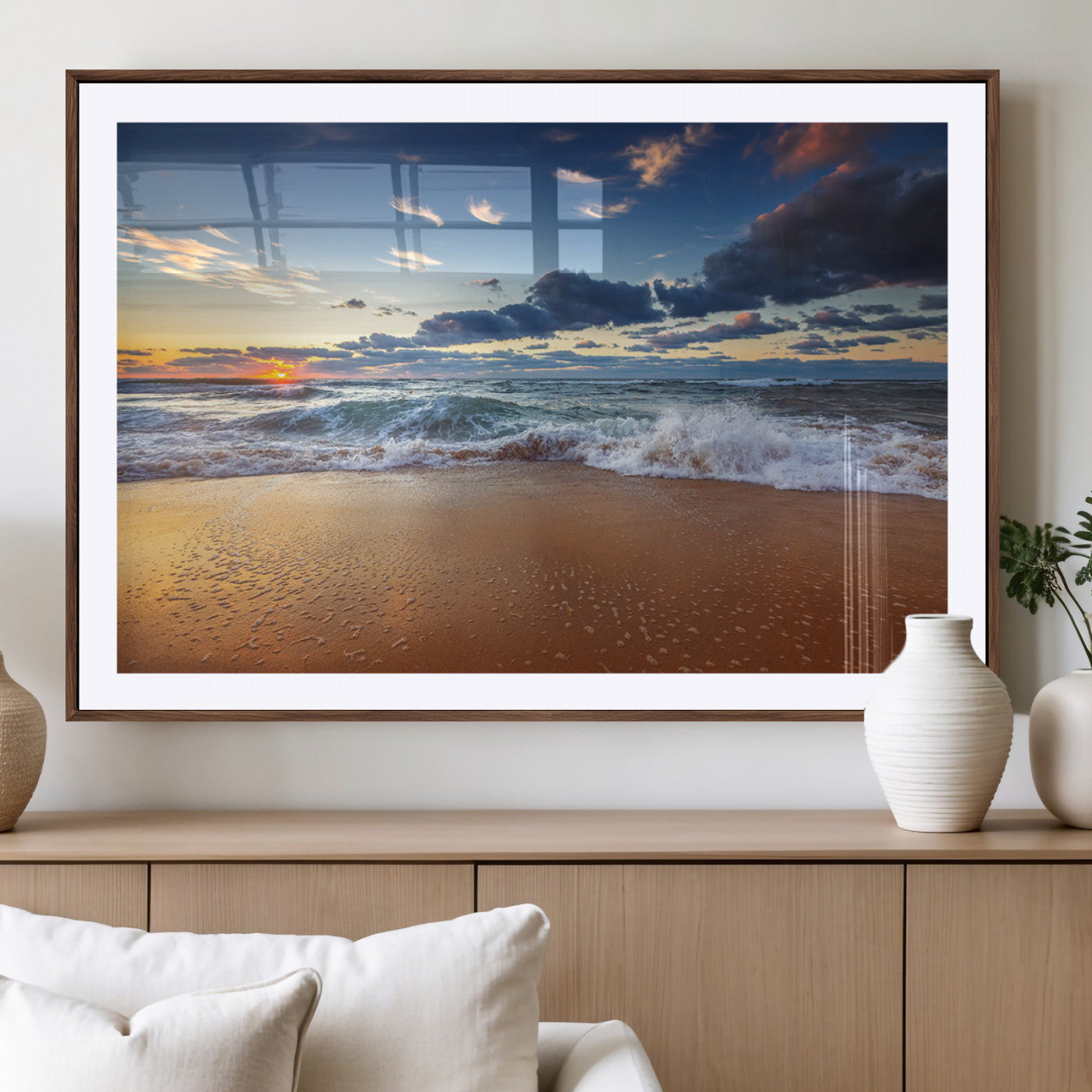 MGC-FP-36x24 - Beach Canvas Wall Art - Coastal Seascape Print for Living Room or Bedroom, Ocean Waves on Sand,