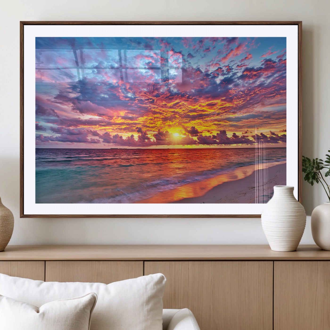 MGC-FP-36x24 - Vibrant Sunset Beach Wall Art - Ocean Sunset Canvas Print | Coastal Wall Art Decor Stunning Sunset