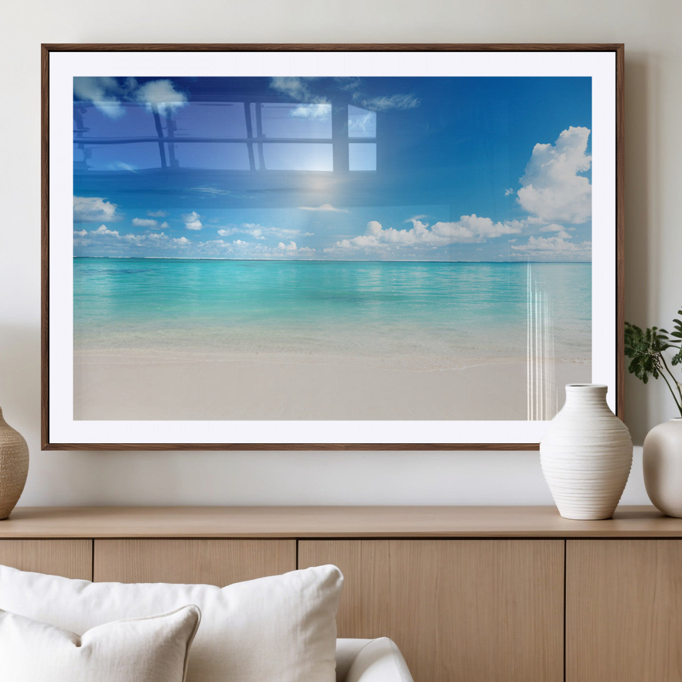MGC-FP-36x24 - Blue Ocean Wall Art Canvas Print - Tranquil Ocean Paradise Triptych Wall Art - Ready to Hang Beach