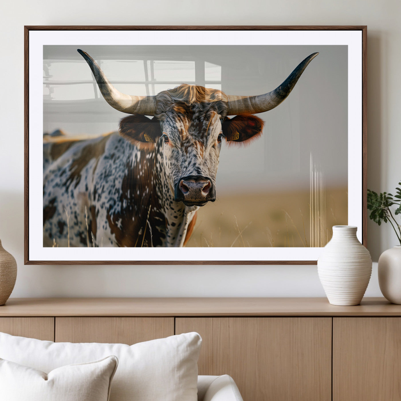 MGC-FP-36x24 - Texas Bull Longhorn Wall Art Canvas Print for Farm House Wall Decor, Farmhouse Wall Art Print