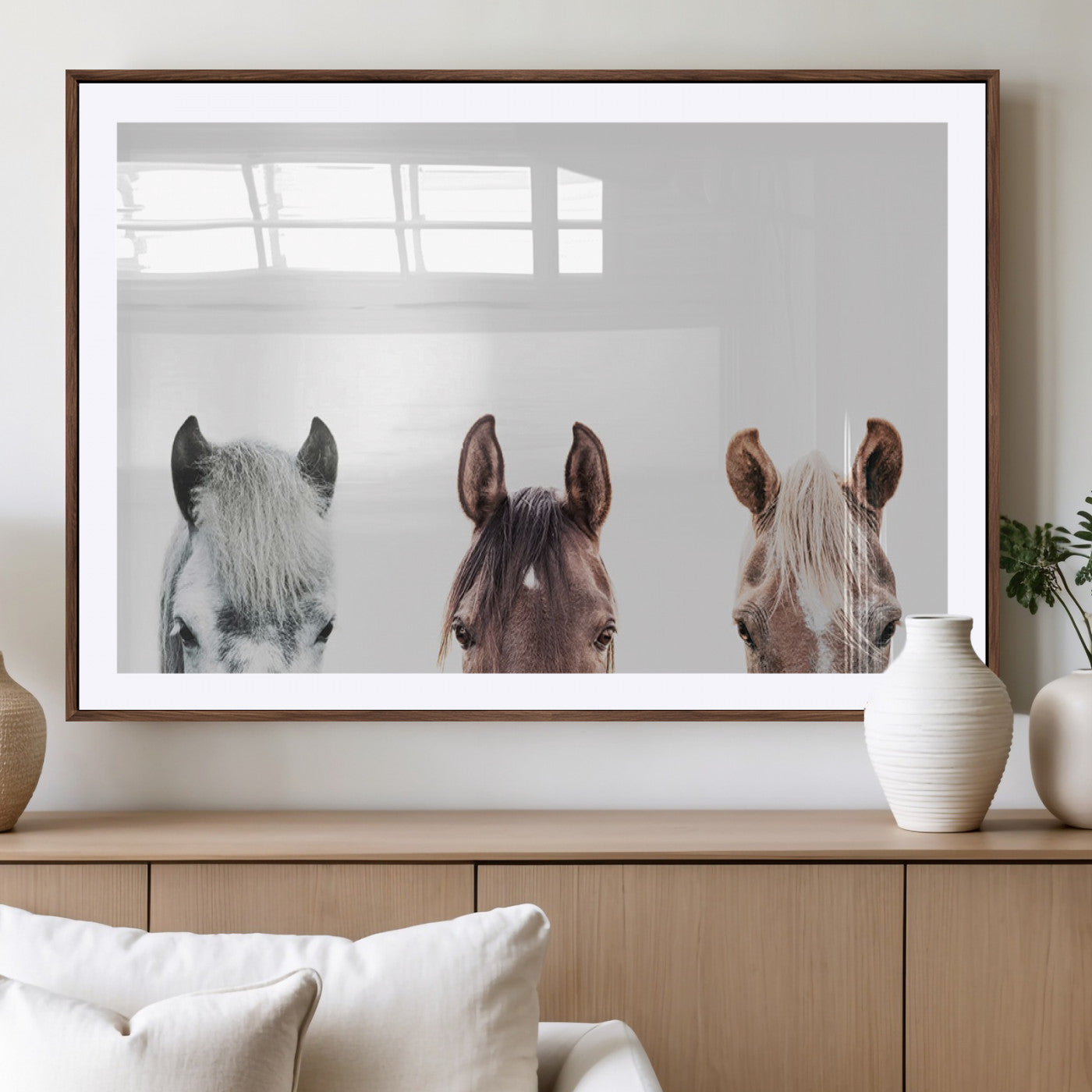 MGC-FP-36x24 - Horse Wall Art - Minimalist Horse Triptych Wall Art – Modern 3-Panel Giclée Canvas Featuring Horse
