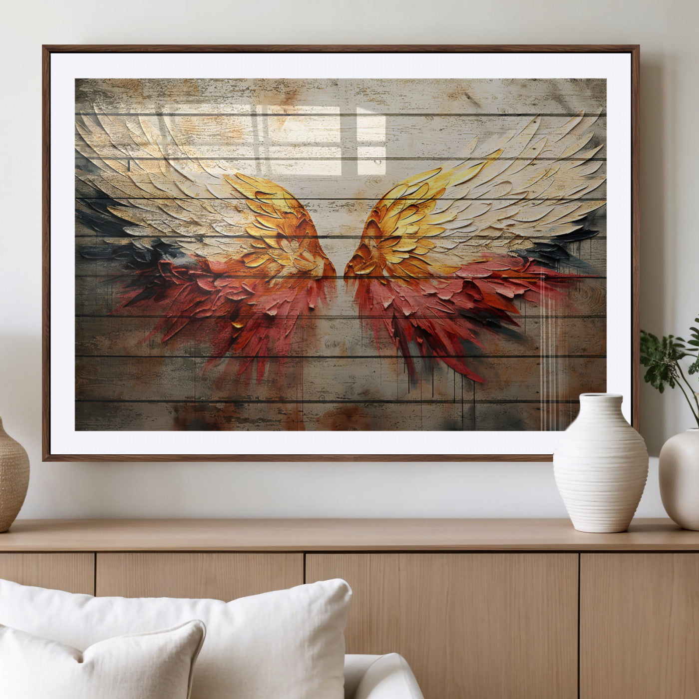 MGC-FP-36x24 - Abstract Angel Wings Canvas Wall Art – Framed and Ready to Hang Modern Angelic Wings Decor for